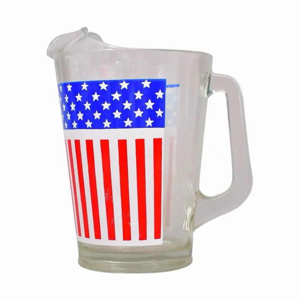 Vintage Classic Rare USA Stars & Stripes American Flag Glass Pitcher
